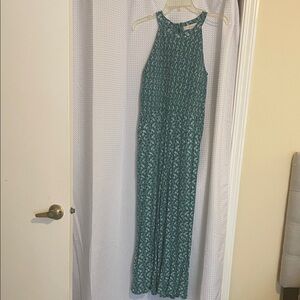 LOFT Teal and White Patterned Dress